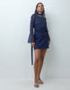 Chiffon Bias Cut Mini Dress With Matching Scarf In Navy