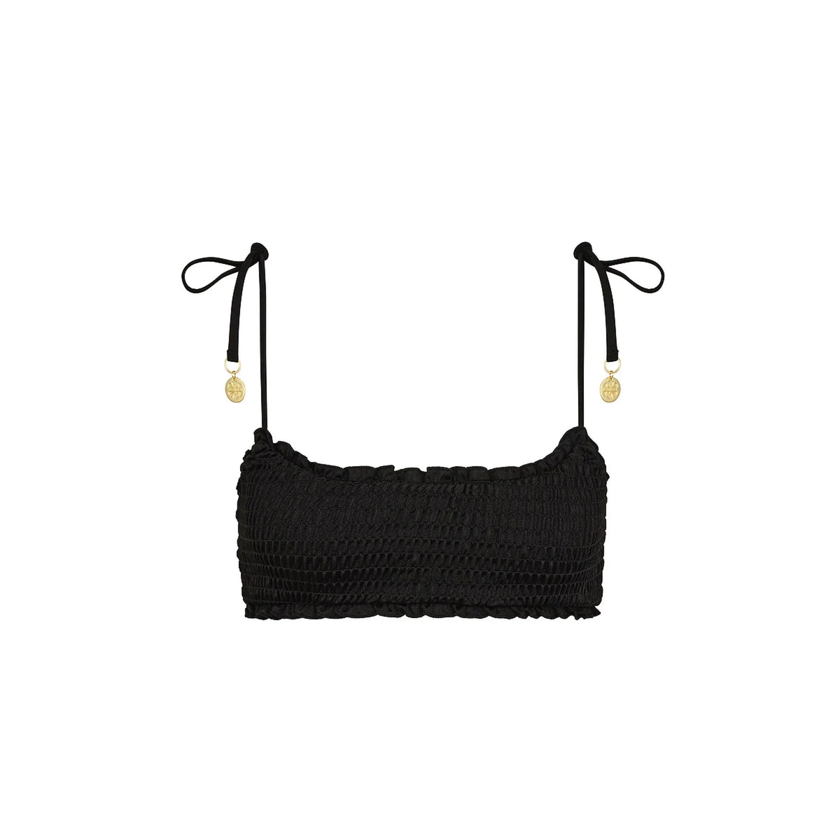 Shirred Crop Tie Bikini Top - Twilight Black