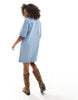 Only Short Sleeve Denim Dress In Light Wash Blue