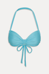 Reece Satin Halter Bikini Top - Cyan Shine