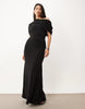 Off Shoulder Wrap Bodice Detail Maxi Dress With Train In Black