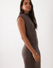 Mango High Neck Sleeveless Ruched Midi Dress In Brown