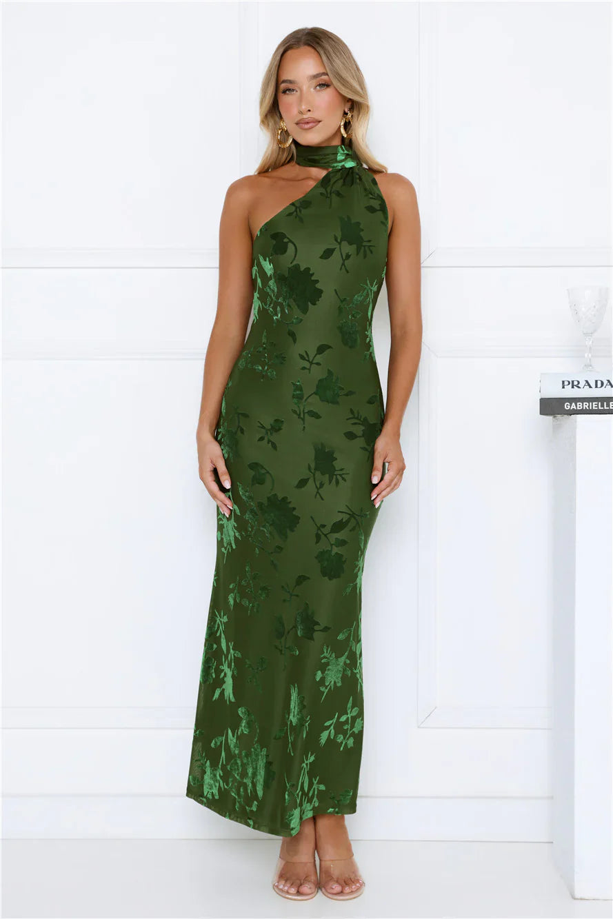 Dewdrops Neck Wrap Maxi Dress Green
