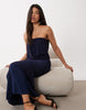 Mesh Drape Bandeau Maxi Dress In Navy