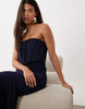 Mesh Drape Bandeau Maxi Dress In Navy