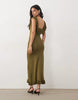 Pretty Lavish Sascha Knitted Ruffle Trim Cami Sweetheart Neck Maxi Dress In Olive Green