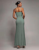 Goddiva Wrap Front Maxi Slip Dress With Waist Tie In Darksage