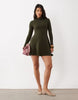 Supersoft Grown On Neck Long Sleeve Mini Dress In Olive
