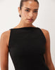 Soft Cord Boat Neck Midi Dress In Black