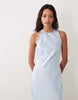 Satin Halter Neck Midi Dress In Light Blue