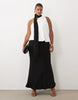 Curve One Shoulder With Tie Neck Maxi Dress In Mono Colour Block