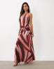 Halterneck Maxi Dress With Twisted Waist Detail In Abstract Print