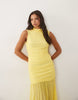 Ruched Drop Waist Circle Dress With Grown In Neck In Lemon