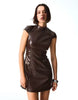 Bershka Leather Effect Mini Dress With A High Neck In Brown