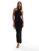Wrap Front Halterneck Midi Dress With Open Back In Black