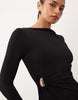 Long Sleeve Twist Hardware Detail Midi Dress In Black
