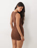 Oh Polly Modal Square Neck Ruched Bodycon Mini Dress In Chocolate