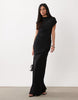 Cap Sleeve Ruched Maxi Dress In Black