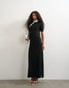 Topshop Knitted Mandarin Collar Maxi Dress With Wool In Black Mono