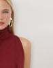 Semi Sheer Knit Look High Neck Sleeveless Maxi Dress In Berry