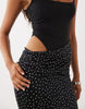 Oh Polly Modal Squareneck Bodice Draped Skirt Detail Midi Dress In Black Polka Dot