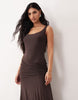 Off Shoulder Maxi Dress In Chocolate