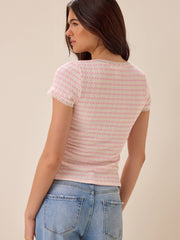 Shivani Striped Lace Trim Tee