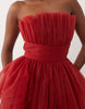 Lace & Beads Tulle Bandeau Tiered Maxi Dress In Red