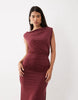 Off Shoulder Maxi Dress With Side Split Detail In Fig