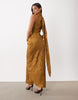 Pretty Lavish Satin Jacquard Bias Drape Scarf Detail Maxi Dress In Gold Floral