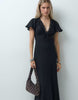 Reclaimed Vintage Flax Textured Tie Front Maxi Dress With Lace Trim In Black