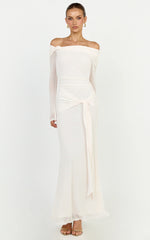 Waverly Maxi Dress - Long Sleeve Off Shoulder Dress in Cream
