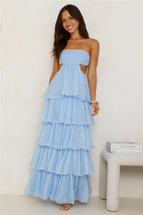 EVY LUNA Luxe Mode Strapless Maxi Dress Blue