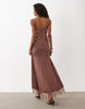 Slip Cami Maxi Dress With Lace Insert In Chocolate Brown