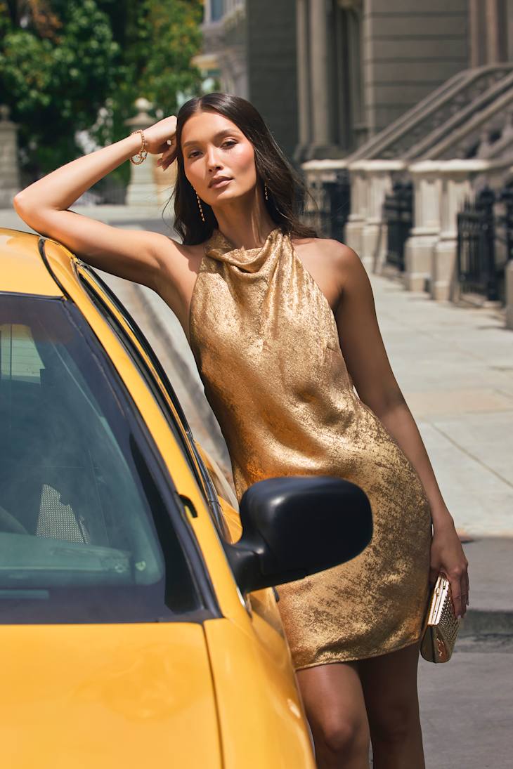 Dayna Gold Metallic Cowl Mini Dress
