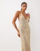 Sheer Sequin Scooped Plunge Sheer Sequin Maxi Dress
