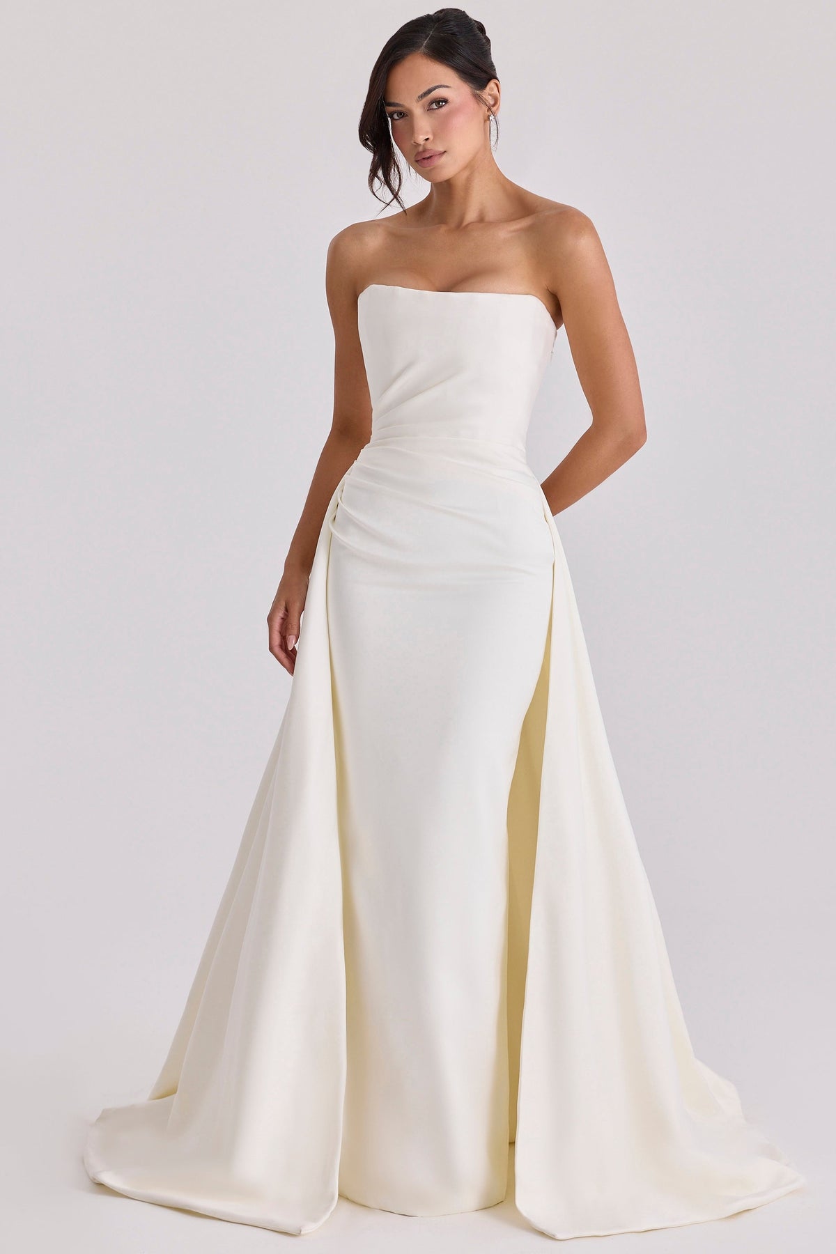 ivory satin strapless bridal gown