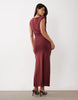 Off Shoulder Maxi Dress With Side Split Detail In Fig