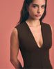 Stradivarius Short V-Neck Dress In Brown