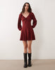New Look Crinkle Tie Front Mini Dress In Burgundy