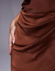 Satin High Neck Pleated Bodice Midi Dress In Brown