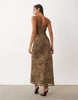 Gina Tricot Chiffon Frill Flower Motif Maxi Dress In Brown Leopard Print