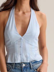 Mirabella Dot Halter Button Up Tank
