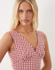 V Neck Mini Dress In Red Gingham