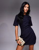 Cinched Waist Structured Denim Mini Dress In Rinse Wash