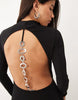 Backless Chain Trim Maxi High Neck Dress In Black