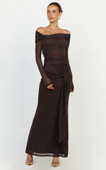 Waverly Maxi Dress - Long Sleeve Off Shoulder Dress in Chocolate