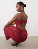 Bardot Satin Cami Lace Detail Midi Dress In Burgundy