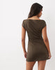 Mango Boat Neck Mini Dress In Brown Check Print