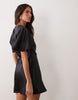 Satin Cape Back Detail Mini Dress In Black